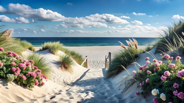 Sunny Summer Path to a Beach Sand Leading to Ocean background