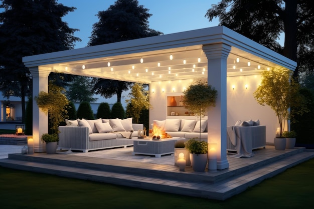 Sunny summer terrace haven enjoy serenity beneath a stylish canopy in a contemporary house