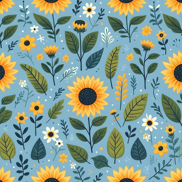 Photo sunny sunflowers seamless floral pattern