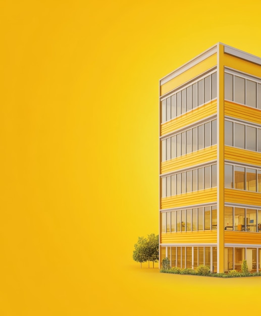 Sunny Workspace Animated Office Building Against a Yellow Background