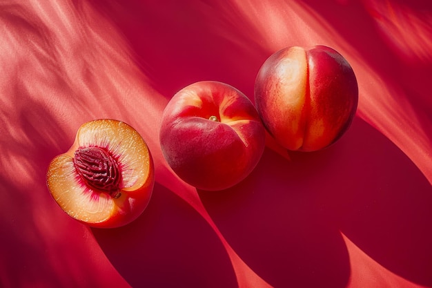 Sunripened Nectarines Casting Crimson Shadows on Radiant Red