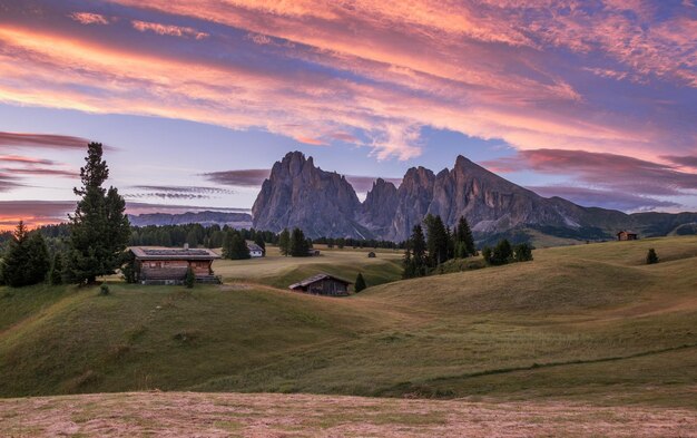 Sunrise at Alpe di Siusi in the Dolomites