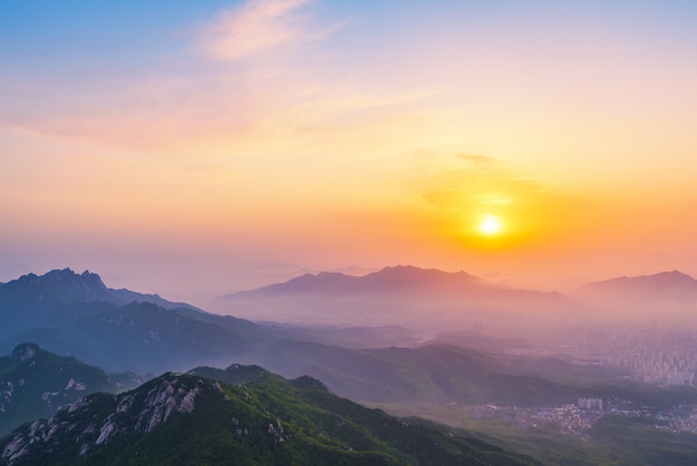 Sunrise of Bukhansan mountain in Seoul City, South Korea