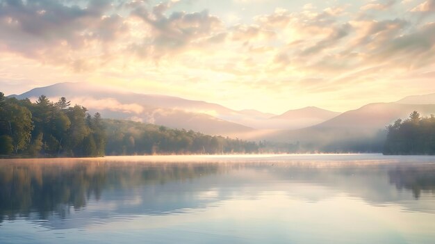 Sunrise over calm Lake Placid Generative AI