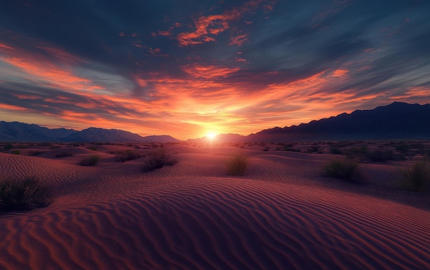 Photo sunrise casting light over a silent desert