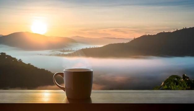 Photo sunrise coffee with mountain views