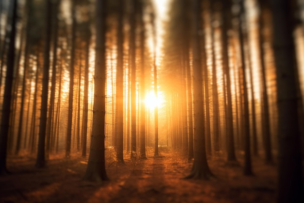 A sunrise in a coniferous forest