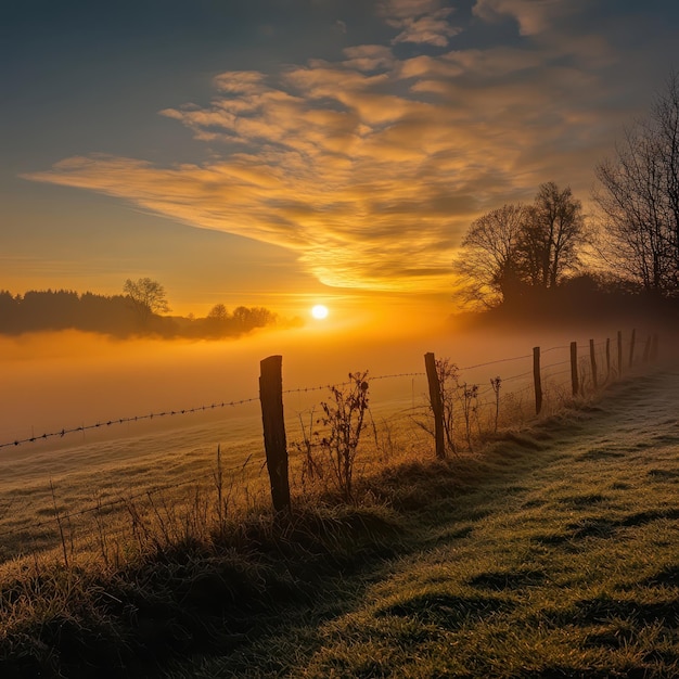 Photo sunrise over a foggy countryside