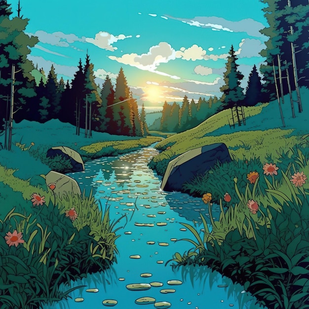 Sunrise on a forest stream