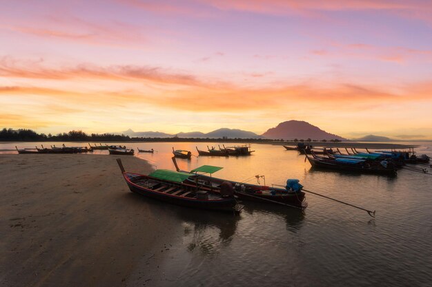 Sunrise from a longtail boat off the coast of Ranong Province, Thailand.