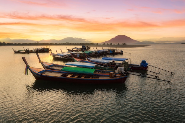 Sunrise from a longtail boat off the coast of Ranong Province, Thailand.