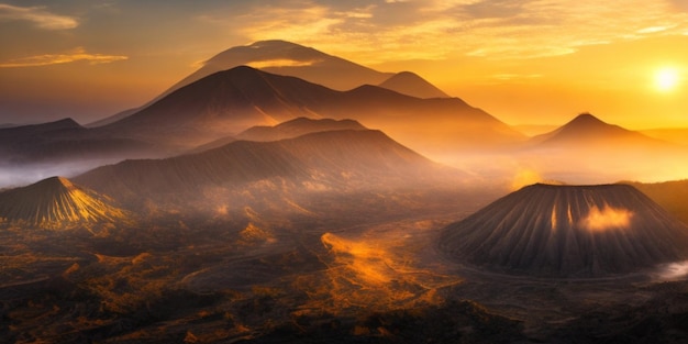 Sunrise illuminating the beauty of volcanic landscape