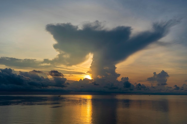 Sunrise on the island of Phu Quoc Vietnam Travel and nature concept Morning sky clouds sun and sea water