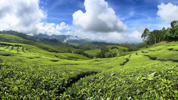 Sunrise Over Lush Green Tea Plantation Hills