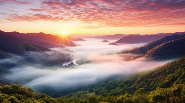 sunrise in the misty morning HD background wallpaper