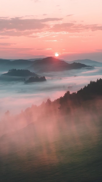 Photo sunrise over misty mountains