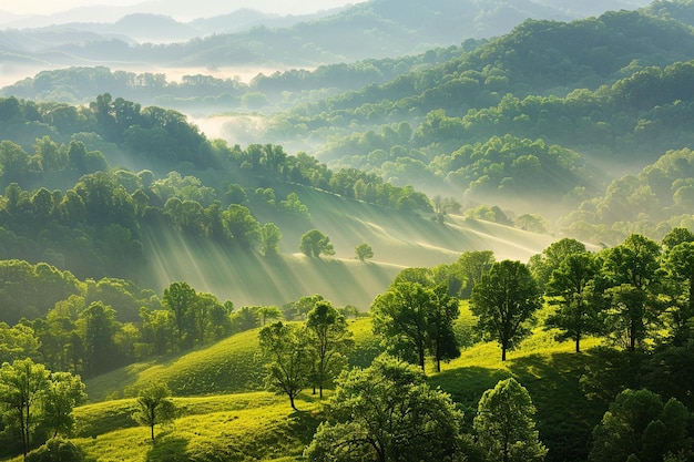 sunrise over misty valley