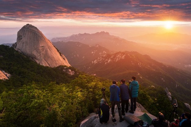 Sunrise in the morning on Bukhansan mountains