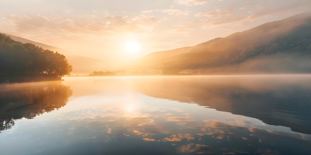 Sunrise and morning mist over Lake Lamoura in the Haut Jura region of France Concept Nature Sunrise Lake France Photography