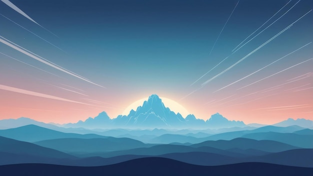 Photo sunrise over a mountain range with a blue and pink sky