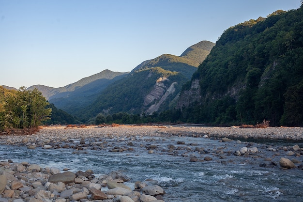 Sunrise at the mountain river Ashe