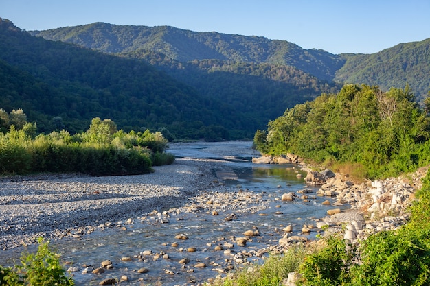 Sunrise at the mountain river Ashe