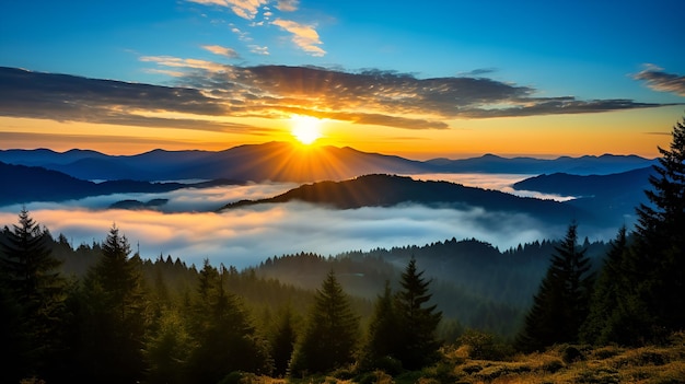 Sunrise over mountains captured in an aerial shot Sunrise over mountains aerial shot