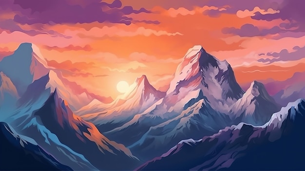 Sunrise in the mountains mountain ranges in the morning haze Generative ai