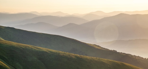 Sunrise over the mountians. Carpathian. Ukraine. Borzhava