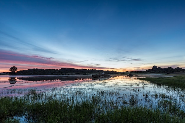 Sunrise in the Natural Area of Barruecos. Extremadura. Spain.