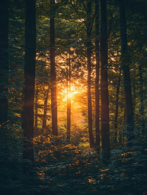 Sunrise Peeking Through Dense Forest Canopy