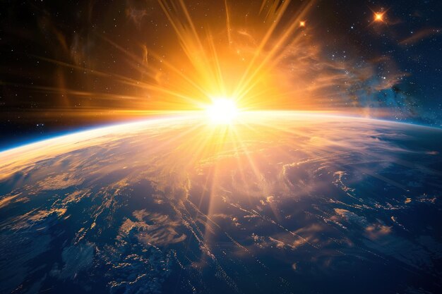 sunrise over planet earth in space background