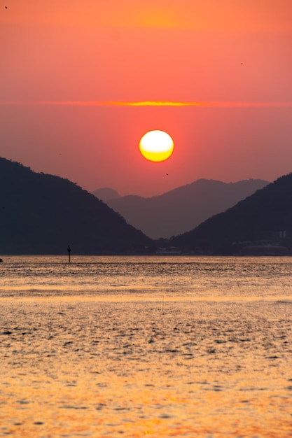 Sunrise at the red beach of Urca in Rio de Janeiro