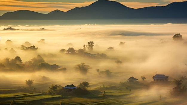 sunrise over the rice fields