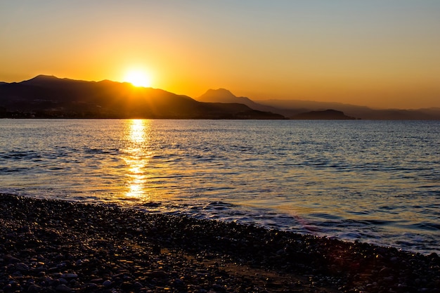 Sunrise at rocky sea coast in Turkey