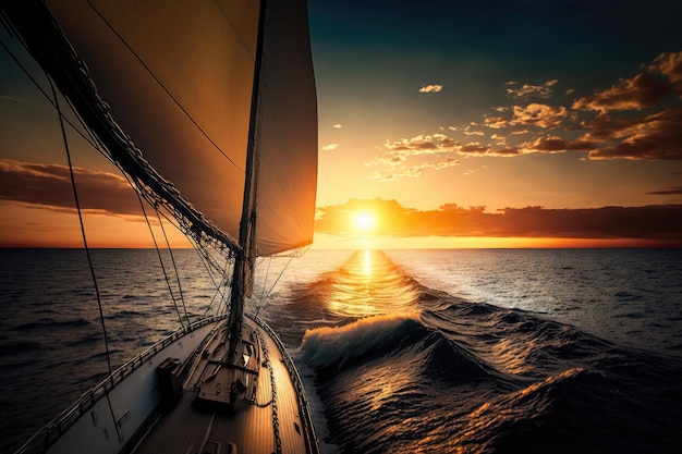 Sunrise sails with the sun peeking over the horizon created with generative ai