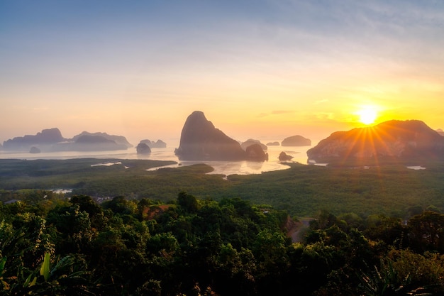 Sunrise at at Samed Nang Chee viewpoint Pang nga Thailand