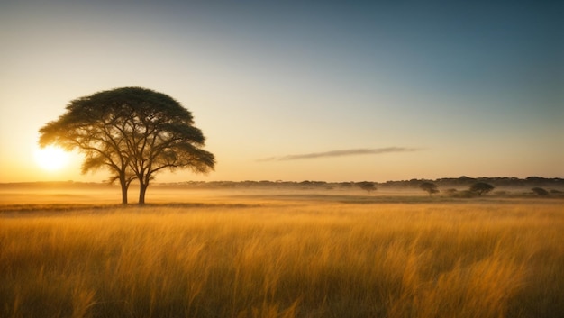 Photo sunrise over the savanna and grass fields