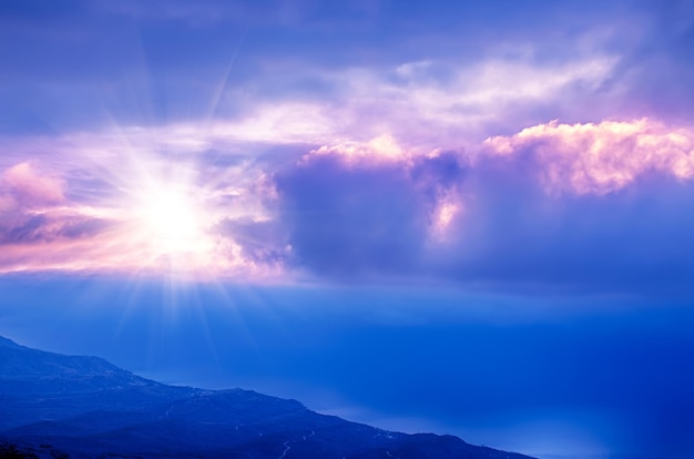 Sunrise on the sea natural travel autumn landscape with dramatic sky and clouds