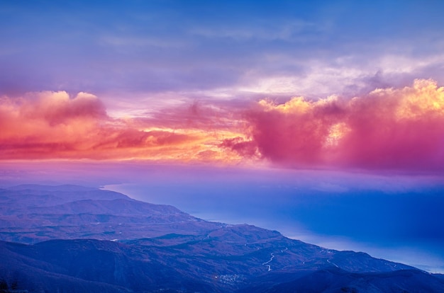 Sunrise on the sea natural travel autumn landscape with dramatic sky and clouds