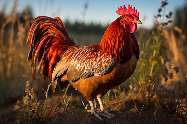 Sunrise Sentinel Decorative Rooster in Sunny Rural Farm