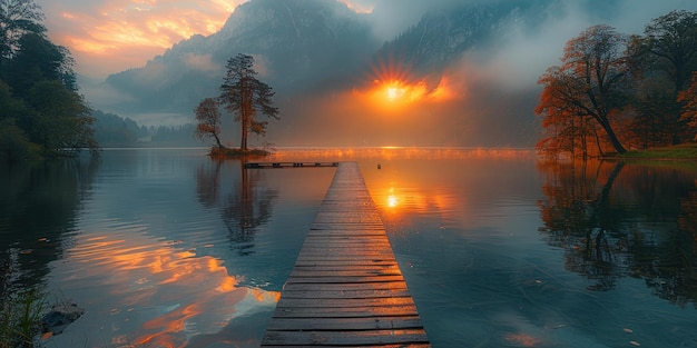 Photo sunrise over a serene lake