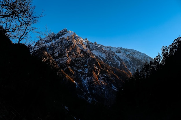 Sunrise Sunset in the mountains of Himalayas Nepal Api Base Camp Trek, Darchula, Nepal