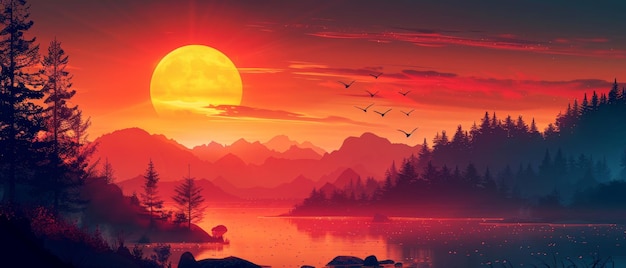 Sunrise sunset scenes in digital wallpaper with vibrant colors and a modern twist offer a captivating view