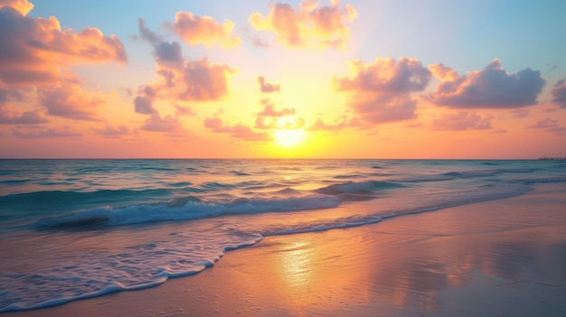 Sunrise over a tranquil ocean with clouds