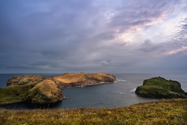 Sunrise in the unnamed bay on the island of Shikotan Kuril Islands Aerial view