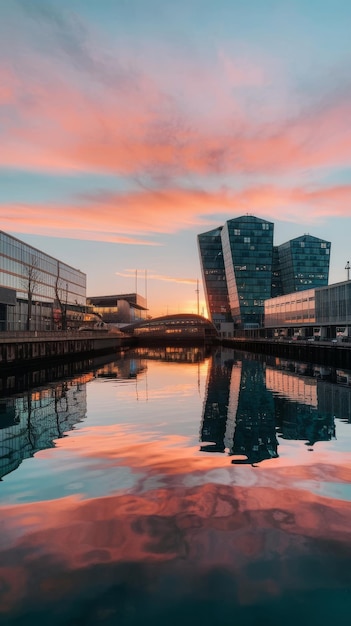 Sunrise view of dusseldorf medienhafen