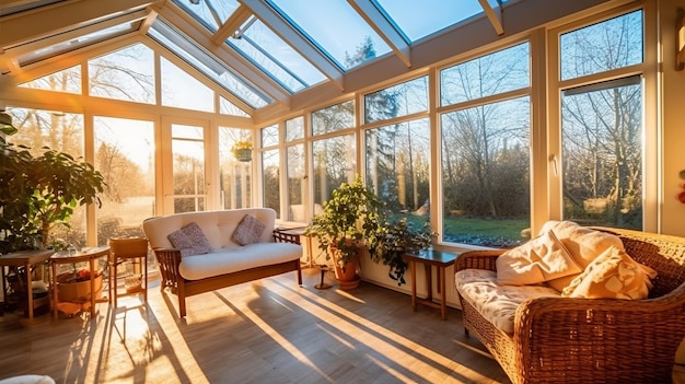 Photo the sunroom of a beautiful bright modern style house ai generated