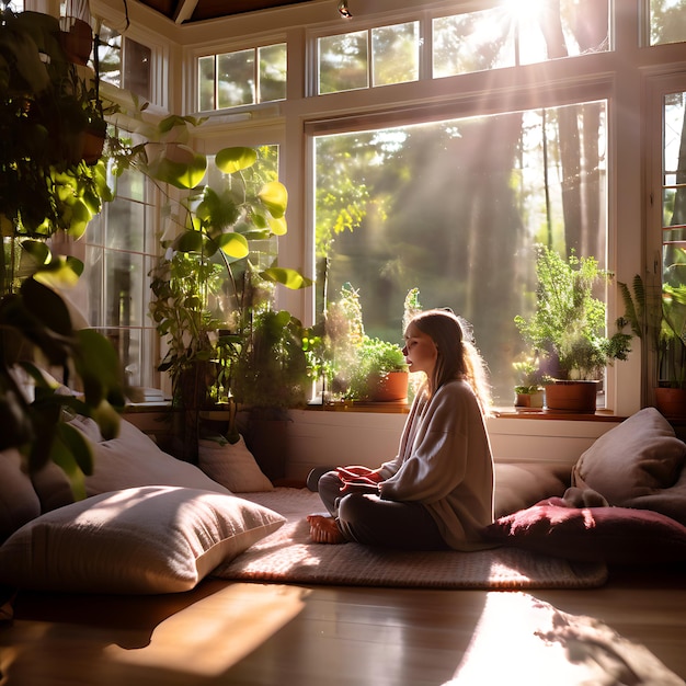 Sunroom Sanctuary Meditation Amid Cushions and Natural Light