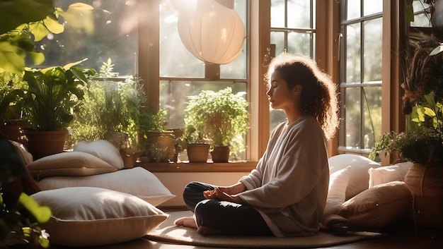 Sunroom Sanctuary Meditation Amid Cushions and Natural Light